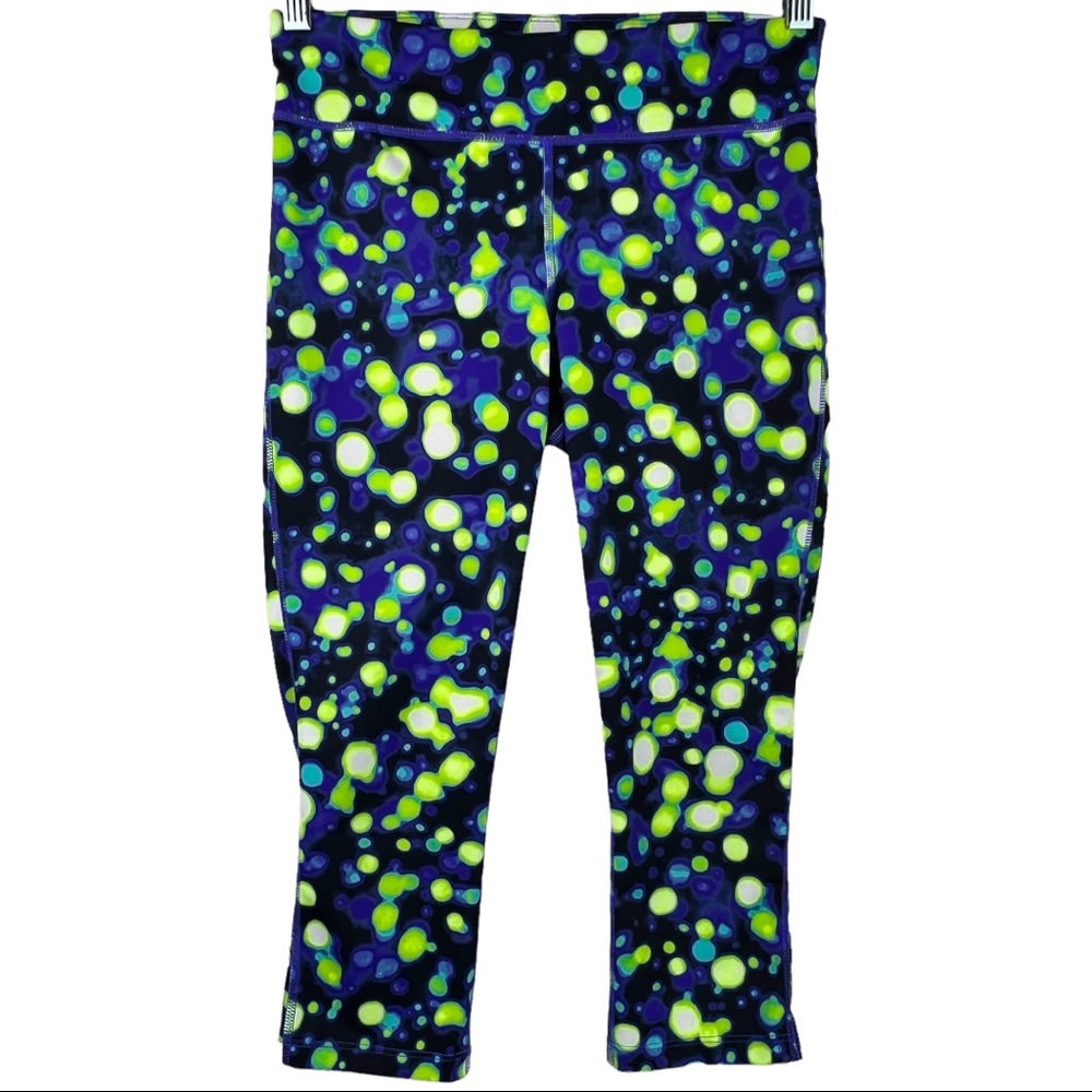 Xersion Neon Polka Dot Capris Leggings S Yellow Purple